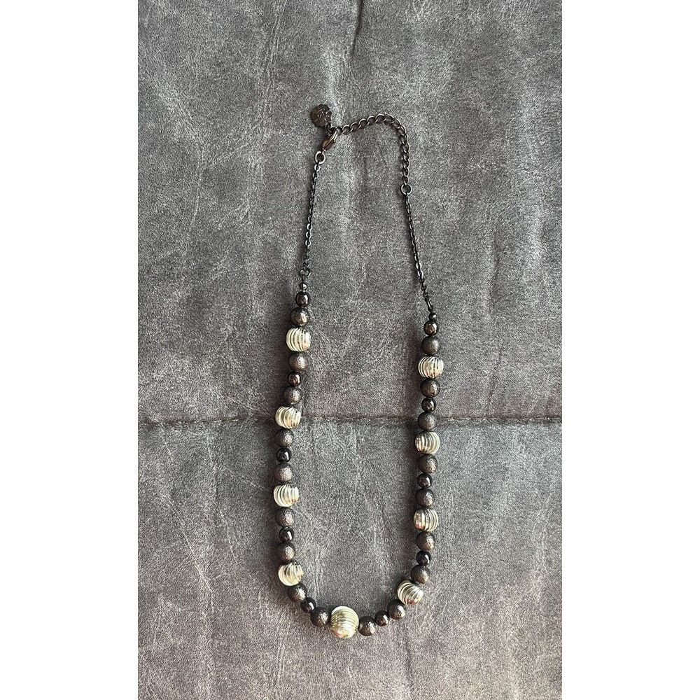 Vintage Monet Brown Beaded Collar Necklace Chunky Statement Gold‎ Tone